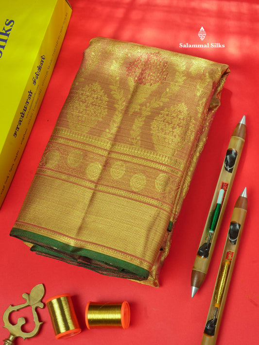 Light Maroon Tissue Pure Kanjivaram 2G Zari Silk Saree With Gold Zari Border