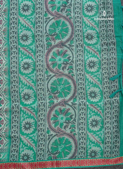 Soft Cotton Saree - Greenish Grey Body Printed With Small Fancy Border