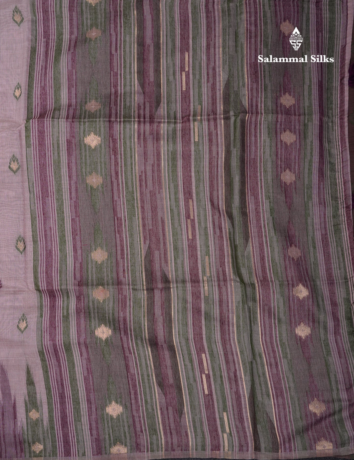 Beautiful Light Peach Menakari Work Muga Cotton Saree With Contrast Olive Green Blouse