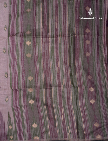 Beautiful Light Peach Menakari Work Muga Cotton Saree With Contrast Olive Green Blouse