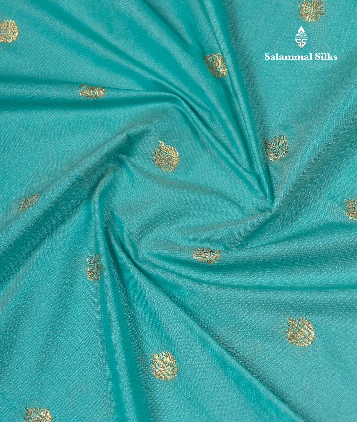 Beautiful Orange Zari Buttas Semi Silk Saree With Contrast Peacock Green Small Border
