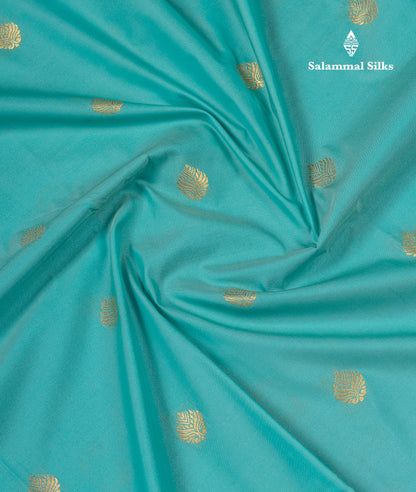 Beautiful Orange Zari Buttas Semi Silk Saree With Contrast Peacock Green Small Border