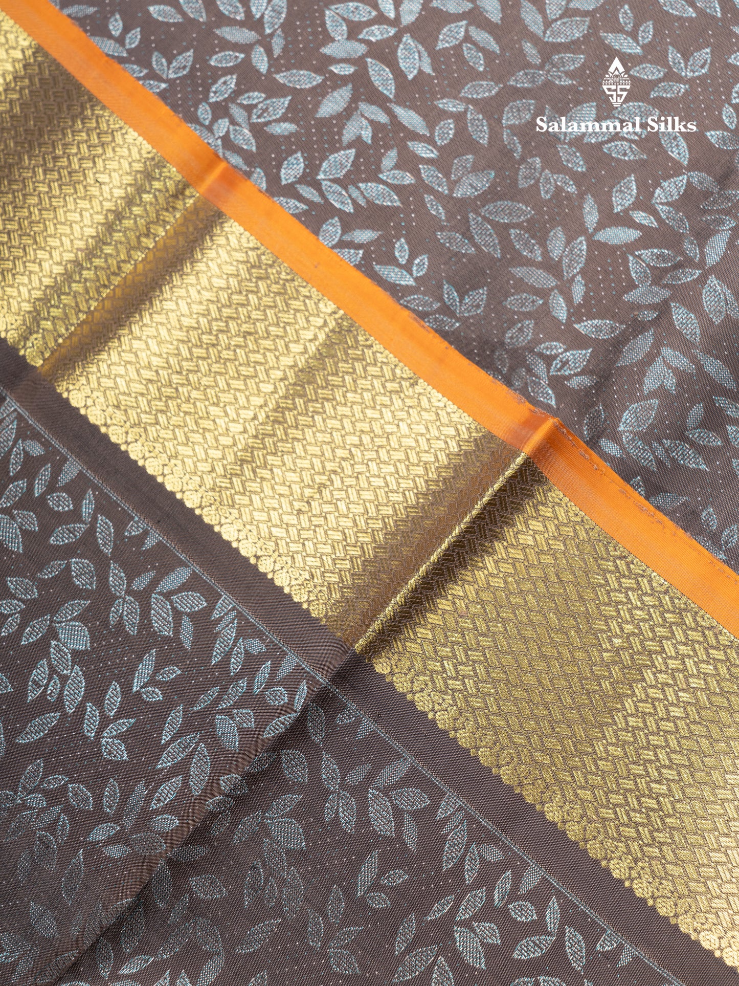 Dusky Brown Bridal Pure Kanjivaram Silk Saree With Contrast Orange Traditional Evening Morning Border