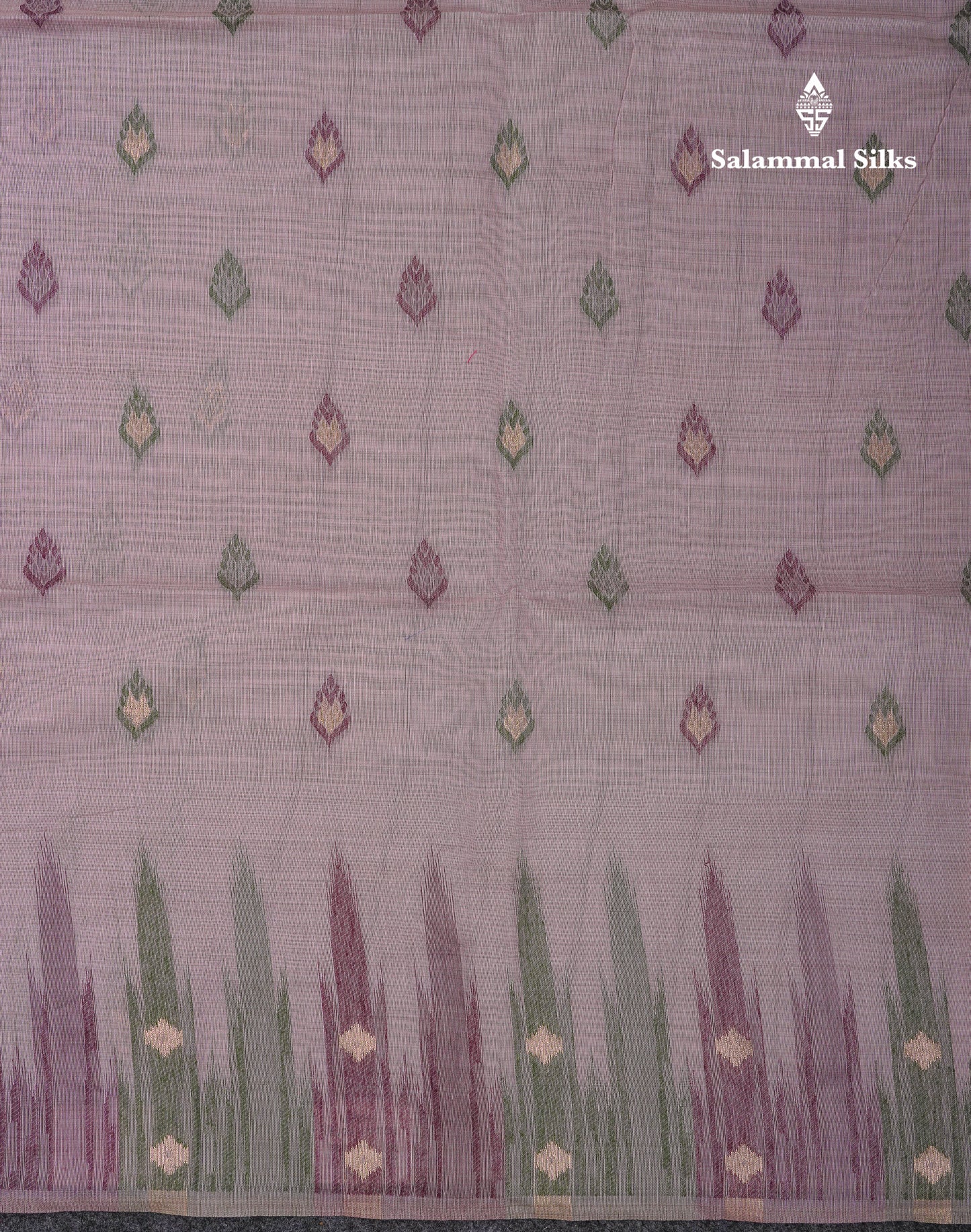 Beautiful Light Peach Menakari Work Muga Cotton Saree With Contrast Olive Green Blouse