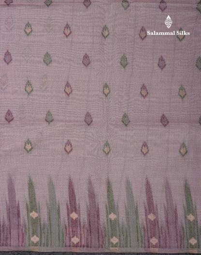 Beautiful Light Peach Menakari Work Muga Cotton Saree With Contrast Olive Green Blouse