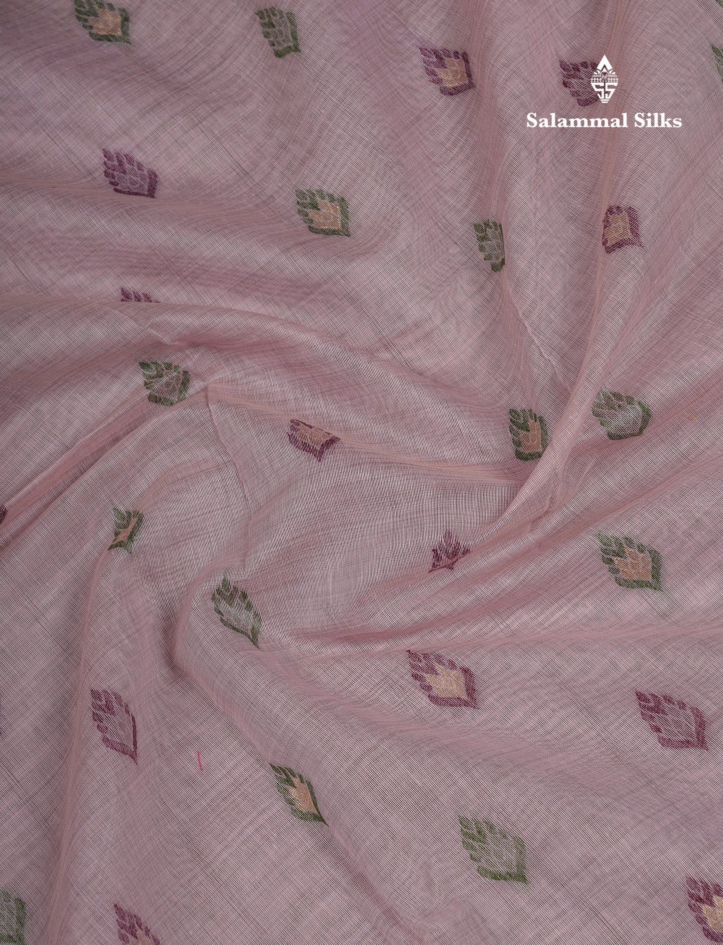 Beautiful Light Peach Menakari Work Muga Cotton Saree With Contrast Olive Green Blouse