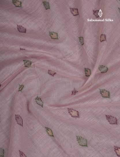 Beautiful Light Peach Menakari Work Muga Cotton Saree With Contrast Olive Green Blouse