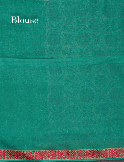 Soft Cotton Saree - Greenish Grey Body Printed With Small Fancy Border