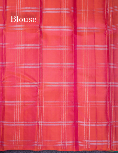 Beautiful Dual Tone Peacock Green Fancy Pure Kanjivaram Silk Saree With Contrast Orange Blouse
