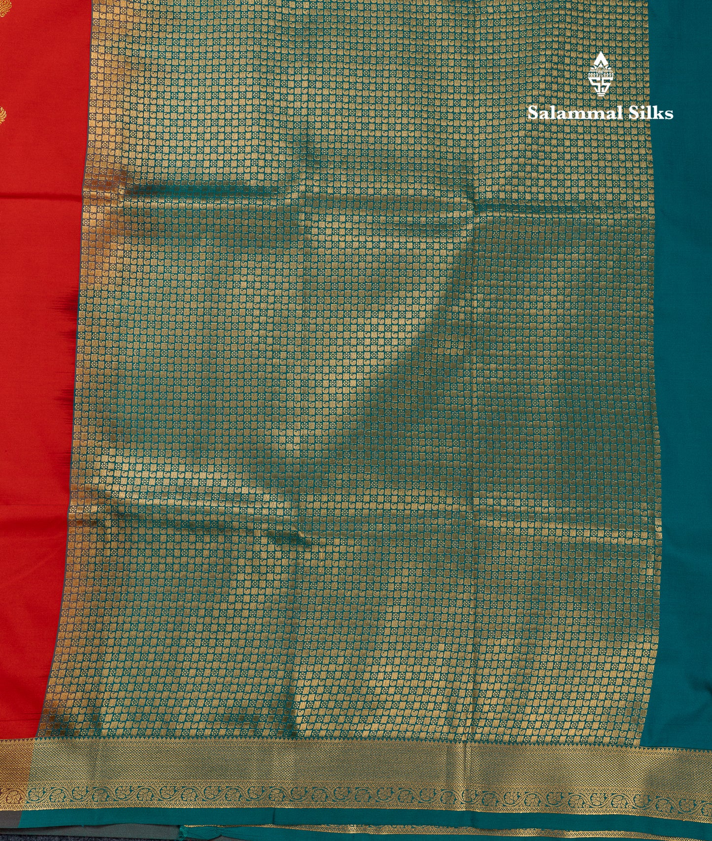 Beautiful Orange Zari Buttas Semi Silk Saree With Contrast Peacock Green Small Border