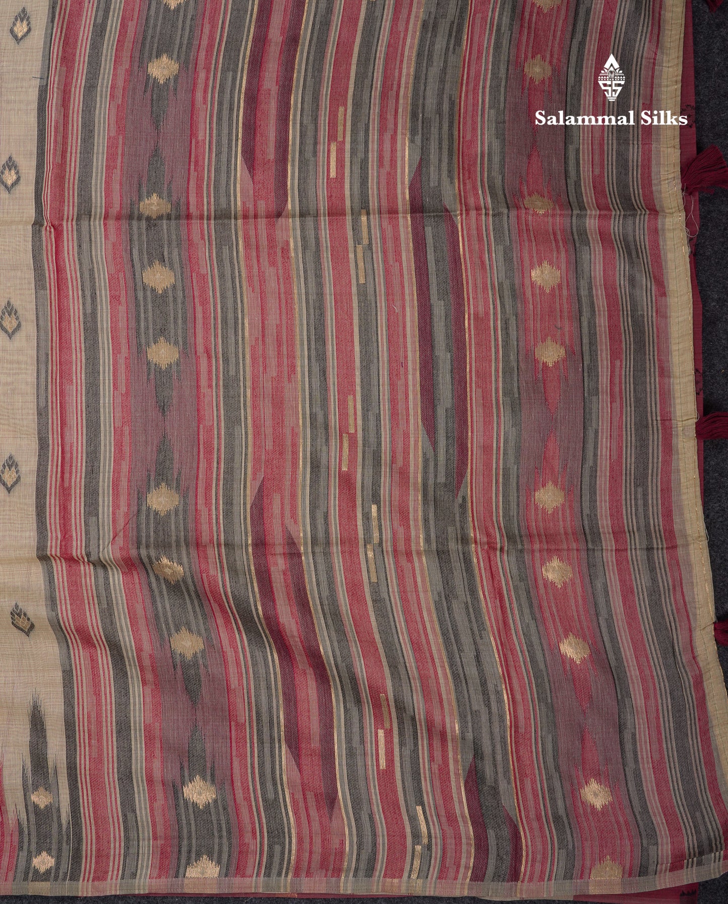 Beautiful Light Peach Menakari Work Muga Cotton Saree With Contrast Olive Green Blouse