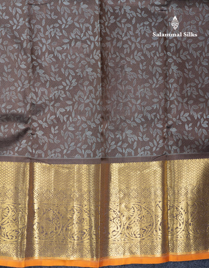 Dusky Brown Bridal Pure Kanjivaram Silk Saree With Contrast Orange Traditional Evening Morning Border