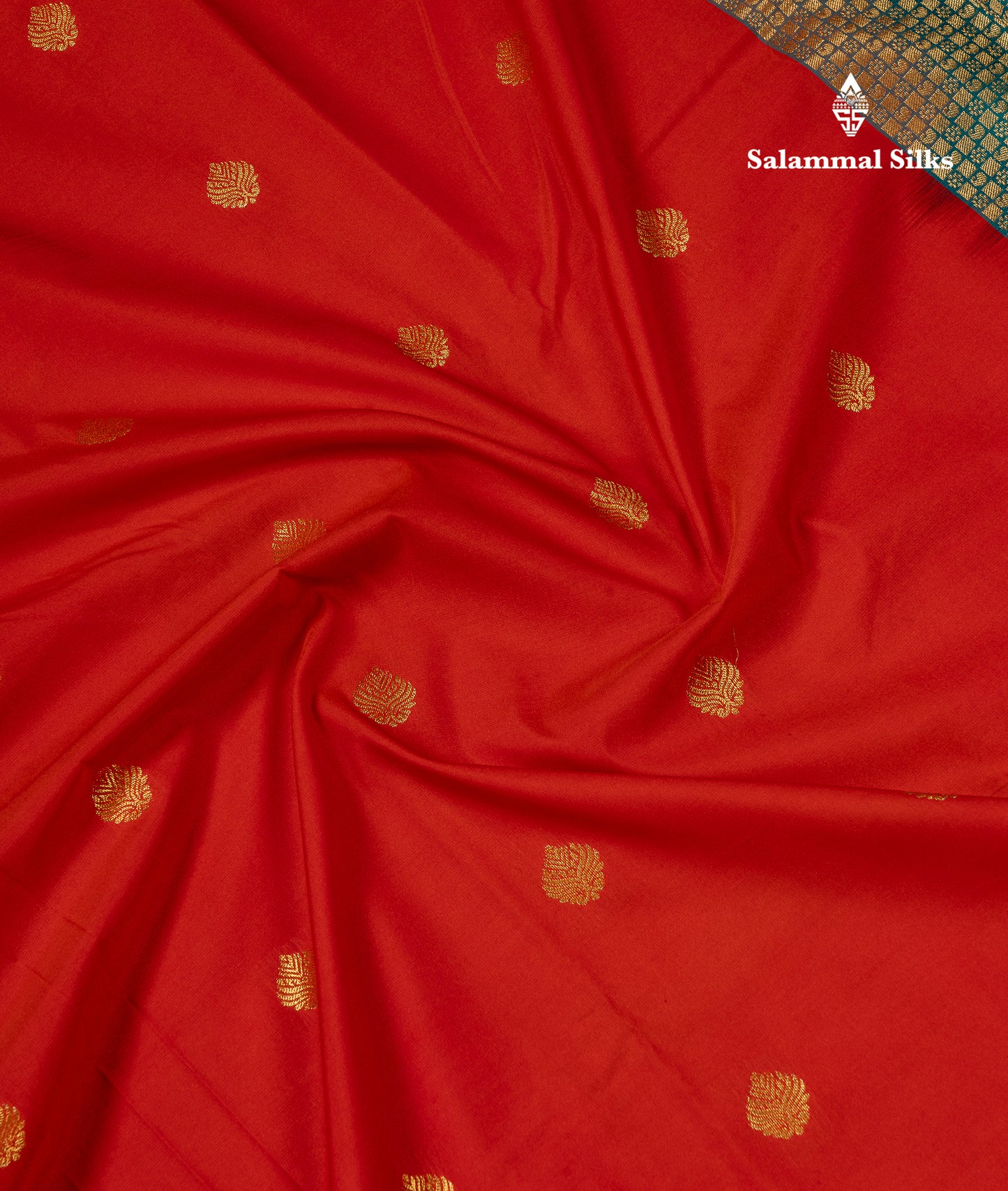 Beautiful Orange Zari Buttas Semi Silk Saree With Contrast Peacock Green Small Border
