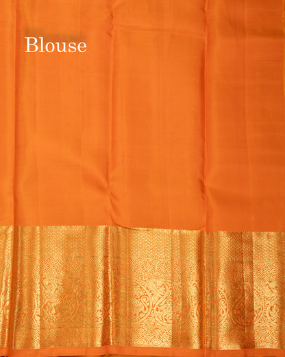 Dusky Brown Bridal Pure Kanjivaram Silk Saree With Contrast Orange Traditional Evening Morning Border