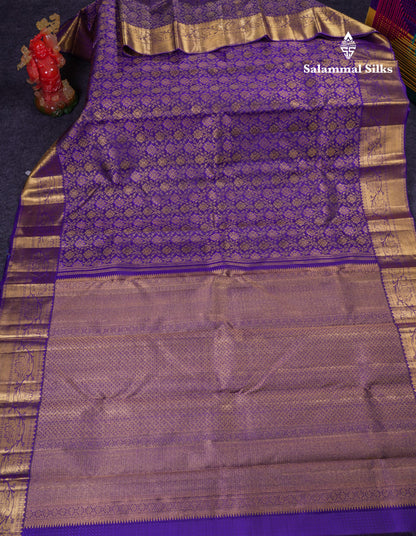 Beautiful Violet Bridal Pure Kanjivaram Silk Saree With Traditional Border