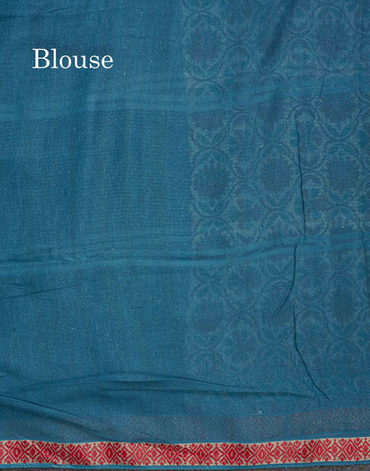 Soft Cotton Saree - Greenish Grey Body Printed With Small Fancy Border