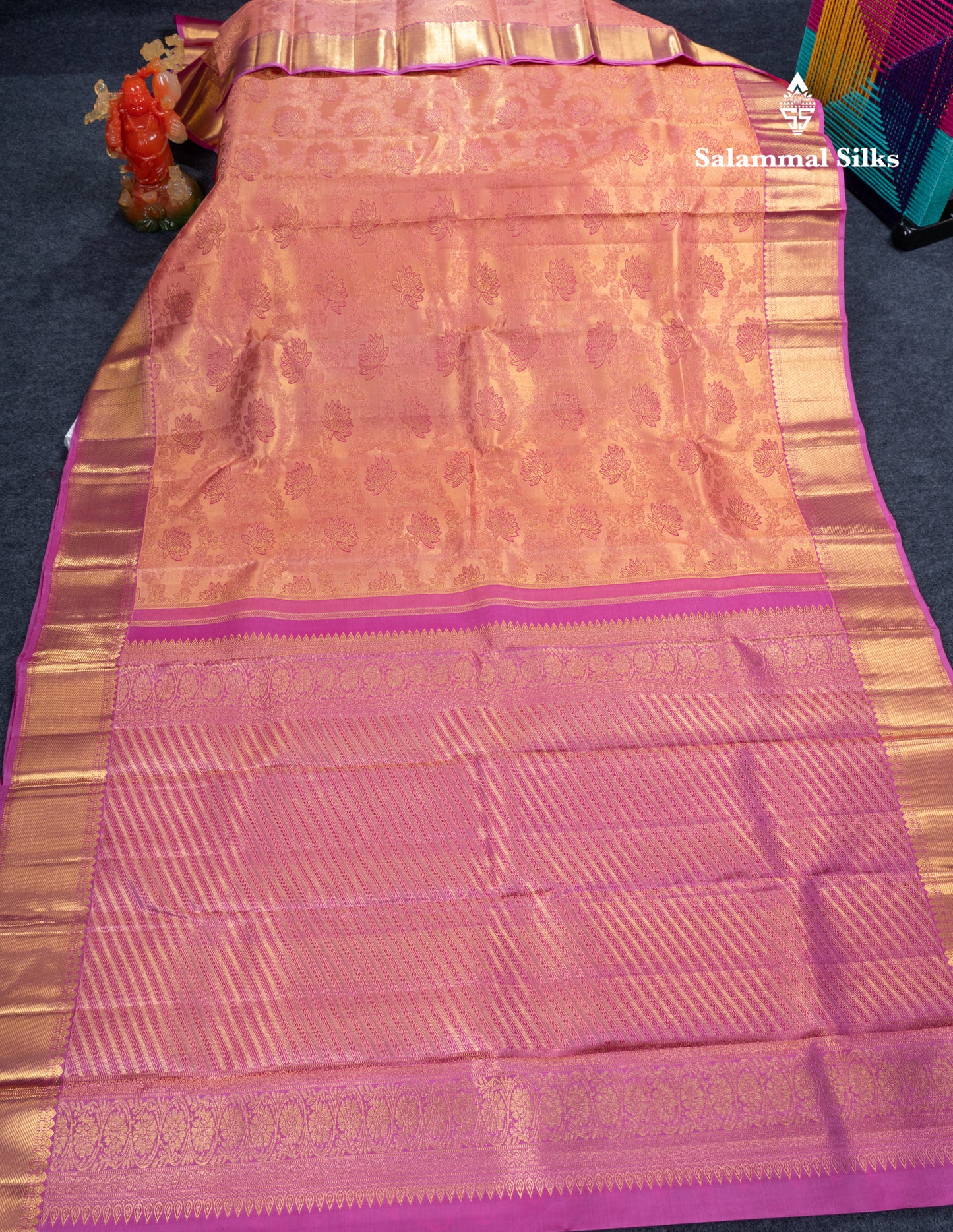 Peach Bridal Pure Kanjivaram Silk Saree With Contrast Light Pink Traditional Border