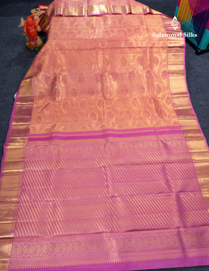 Peach Bridal Pure Kanjivaram Silk Saree With Contrast Light Pink Traditional Border
