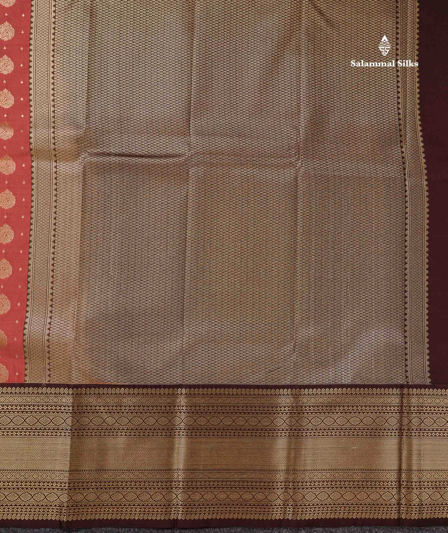 Semi Silk Saree - Peach Zari Butta Along With Contrast Dark Brown Traditional Evening Morning Border