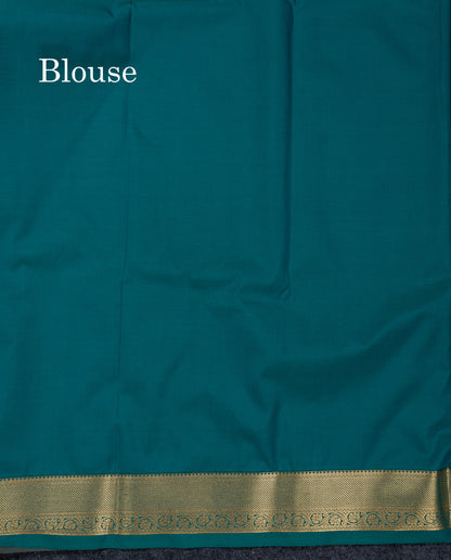 Beautiful Orange Zari Buttas Semi Silk Saree With Contrast Peacock Green Small Border