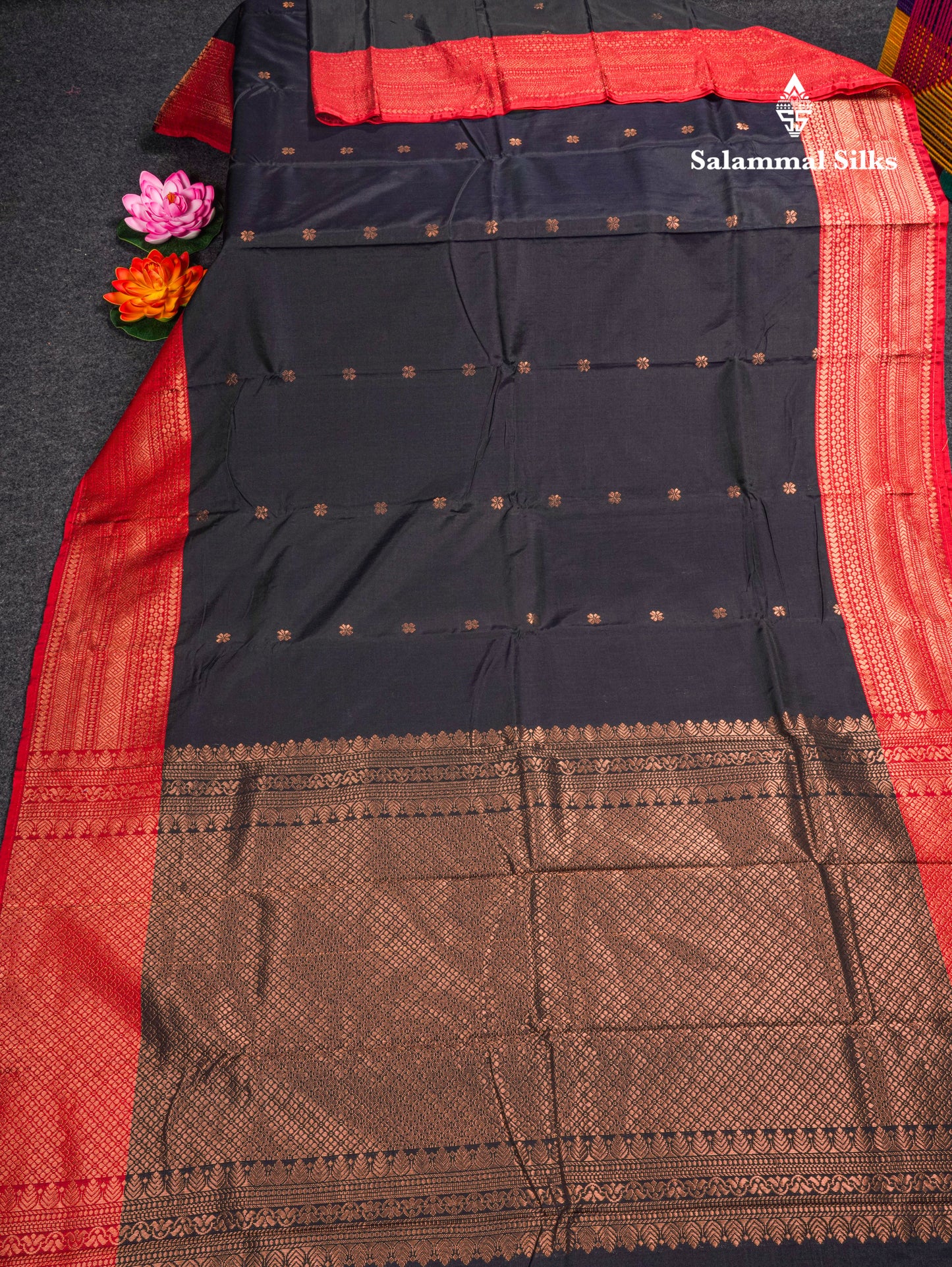Black Pure Mix Saree With Contrast Red Border