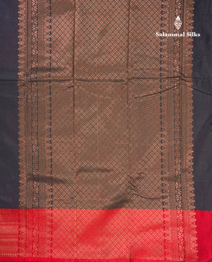 Black Pure Mix Saree With Contrast Red Border