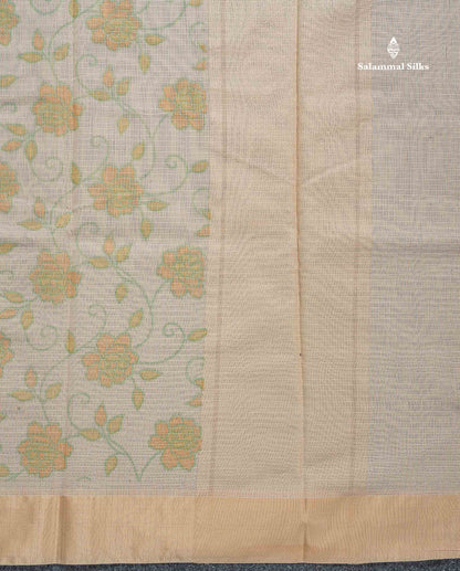 Kota Cotton Fancy Saree - Light Sandal Colour Body Printed With Blouse