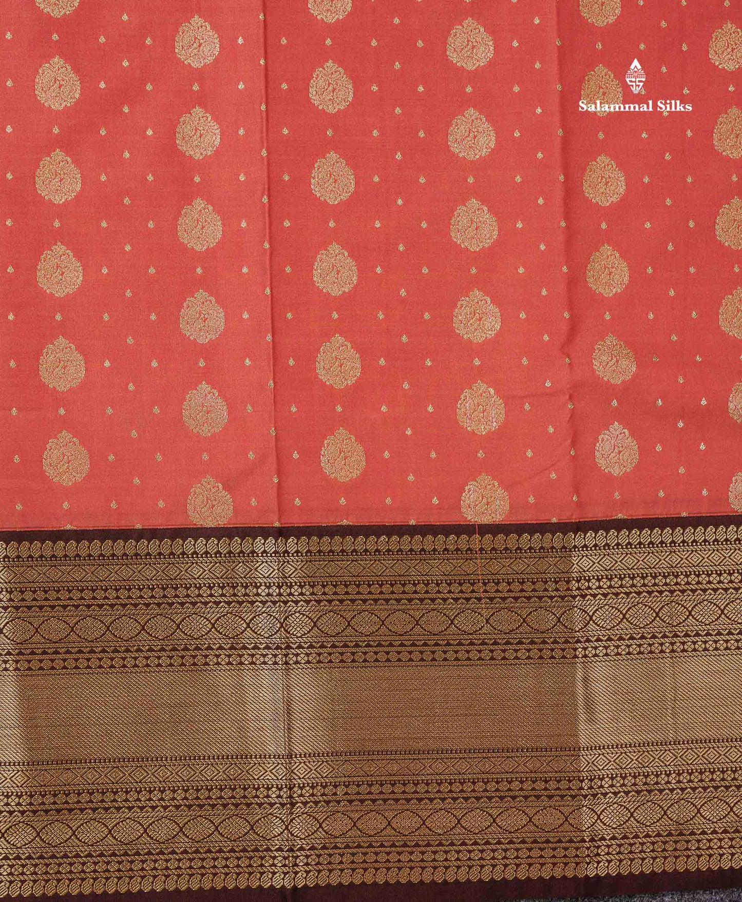 Semi Silk Saree - Peach Zari Butta Along With Contrast Dark Brown Traditional Evening Morning Border