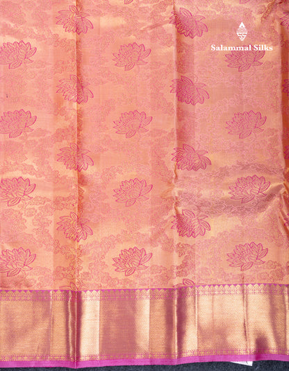 Peach Bridal Pure Kanjivaram Silk Saree With Contrast Light Pink Traditional Border