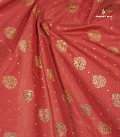 Semi Silk Saree - Peach Zari Butta Along With Contrast Dark Brown Traditional Evening Morning Border