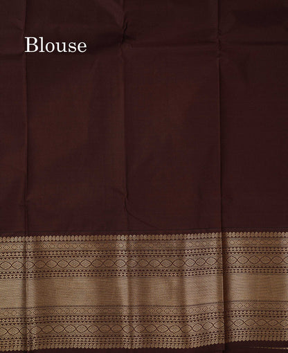 Semi Silk Saree - Peach Zari Butta Along With Contrast Dark Brown Traditional Evening Morning Border