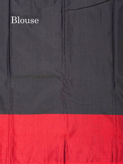 Black Pure Mix Saree With Contrast Red Border