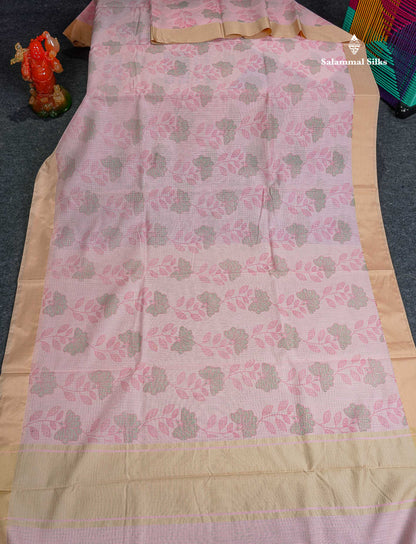 Beautiful Pastel Blue Kota Cotton Fancy Saree With Contrast Sandal Plain Border
