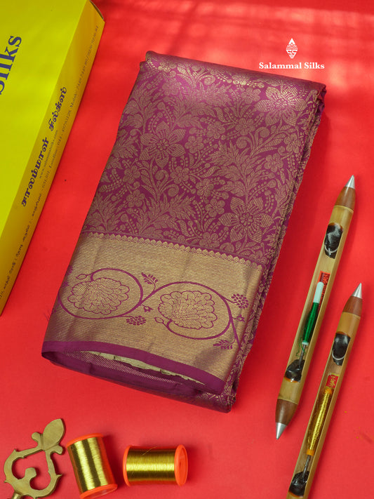Pure Zari Bridal Purple Pure Kanjivaram Silk Saree With Medium Gold Zari Border