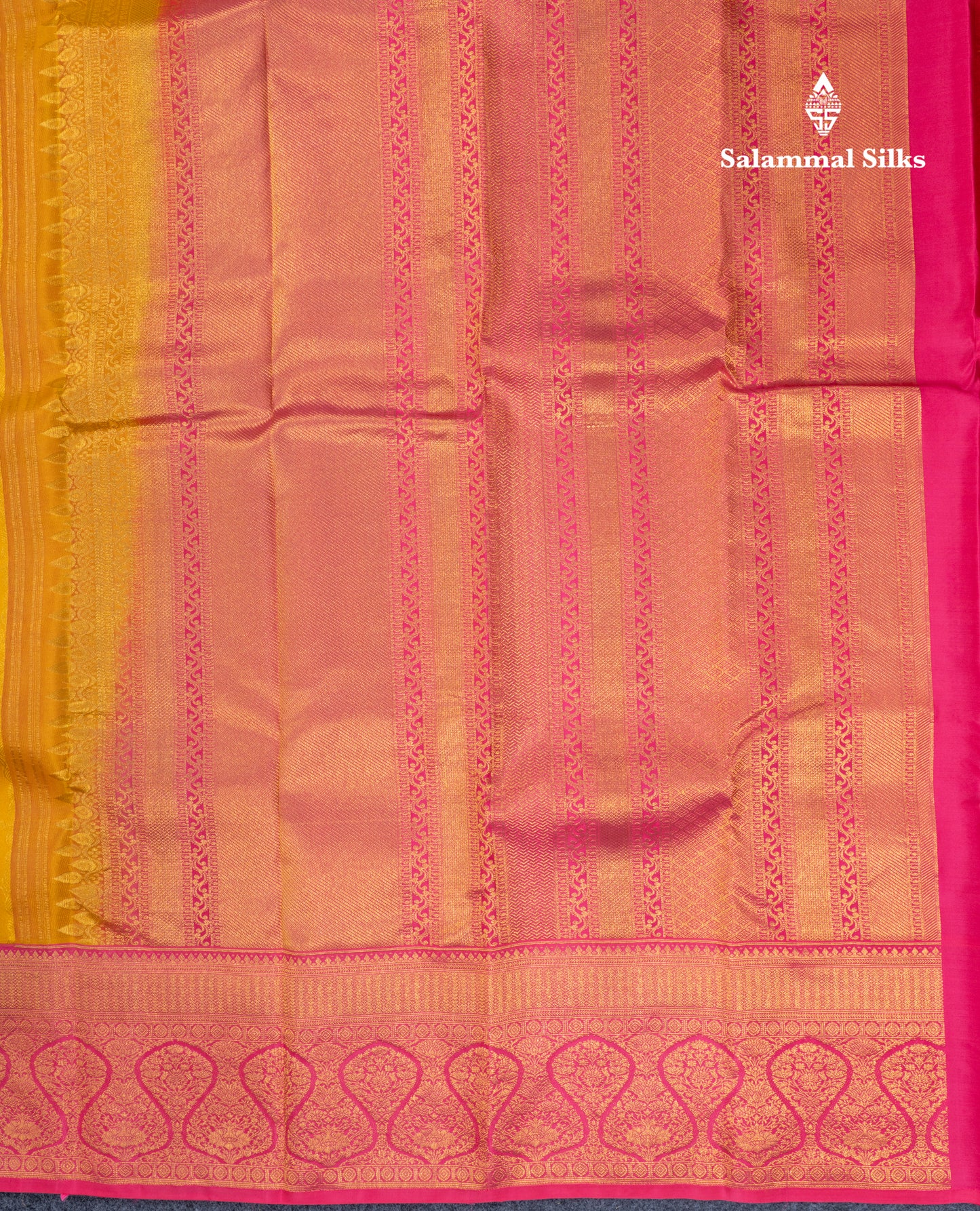 Mustard Yellow Fancy Bridal Pure Kanjivaram Silk Saree With Contrast Pink Border