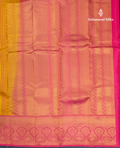 Mustard Yellow Fancy Bridal Pure Kanjivaram Silk Saree With Contrast Pink Border
