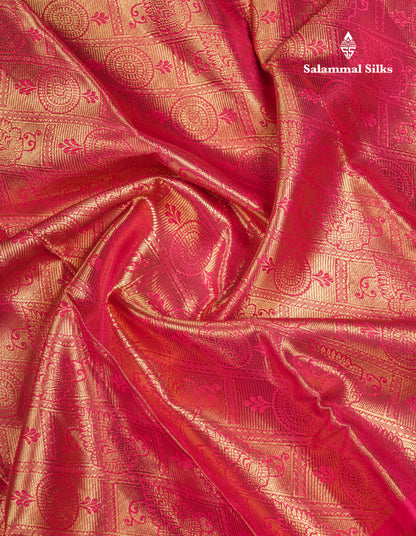 Beautiful Pink Tissue Bridal Pure Kanjivaram Silk Saree With Traditional Evening Morning Border