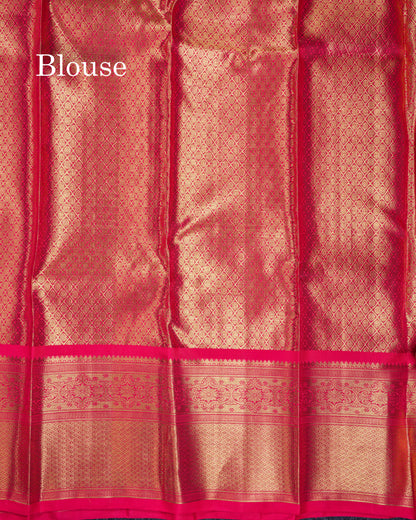 Beautiful Pink Tissue Bridal Pure Kanjivaram Silk Saree With Traditional Evening Morning Border