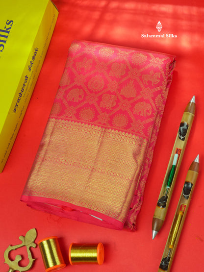 Pure Zari Bridal Reddish Pink Pure Kanjivaram Traditional Silk Saree With Gold Zari Border