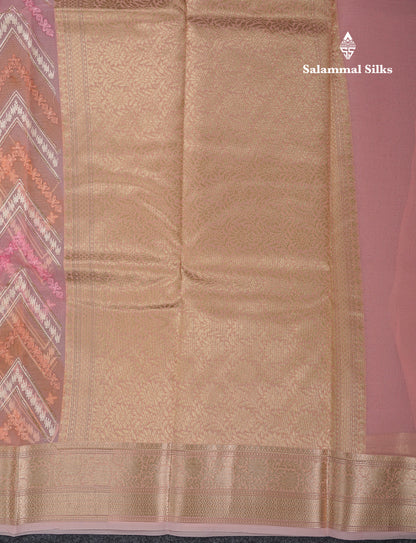 Beautiful Light Pink Zig-Zag Thread Work Semi Organza Fancy Saree With Traditional Border