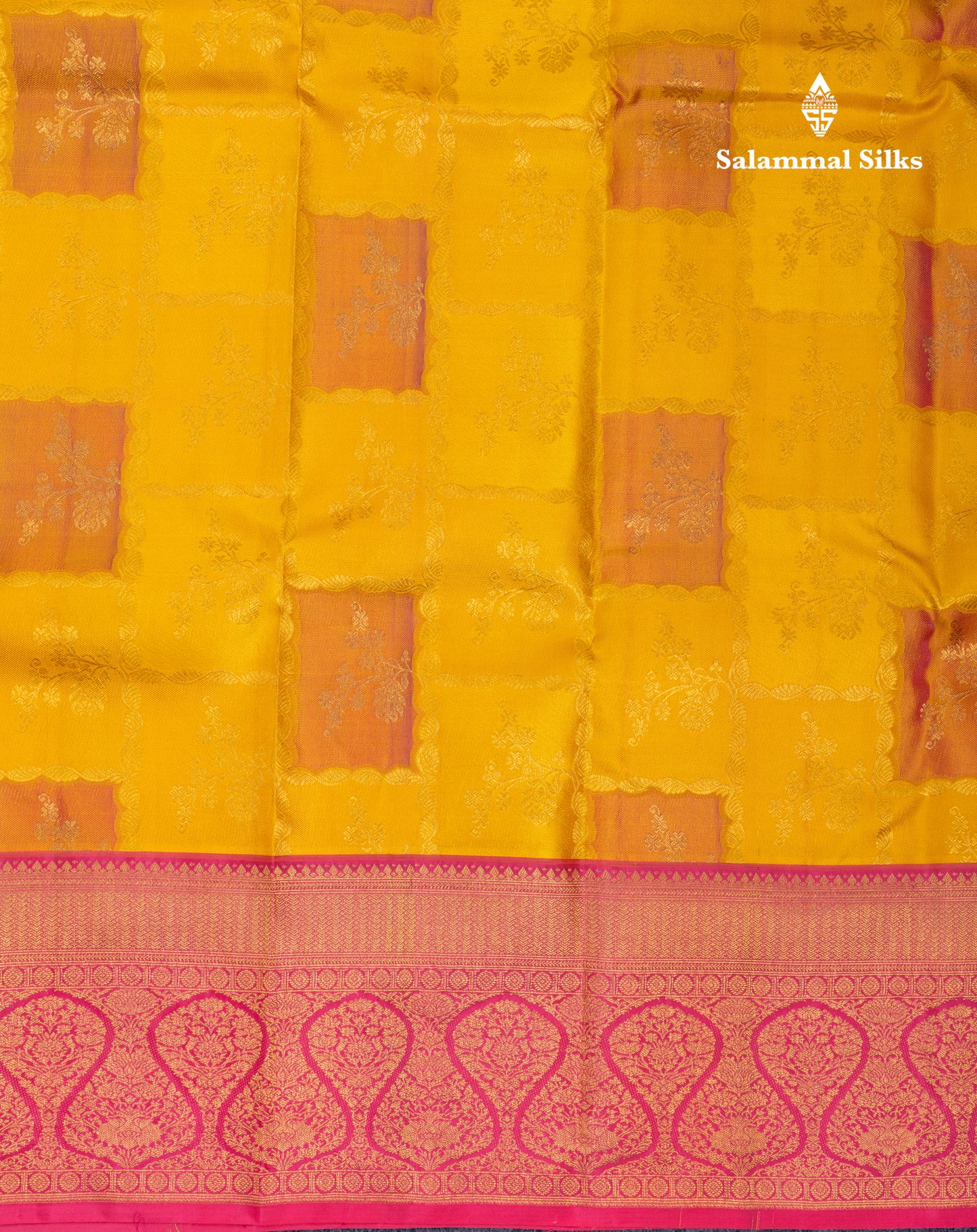 Mustard Yellow Fancy Bridal Pure Kanjivaram Silk Saree With Contrast Pink Border