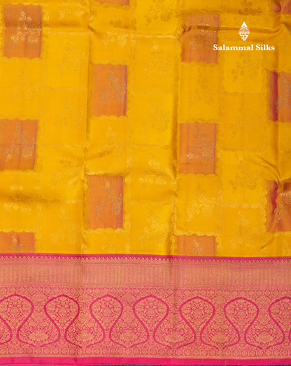 Mustard Yellow Fancy Bridal Pure Kanjivaram Silk Saree With Contrast Pink Border