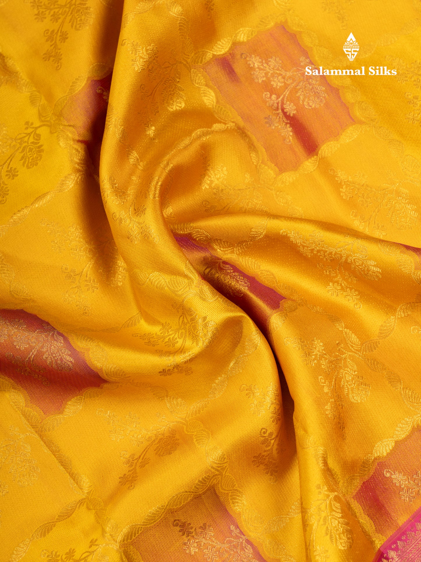 Mustard Yellow Fancy Bridal Pure Kanjivaram Silk Saree With Contrast Pink Border