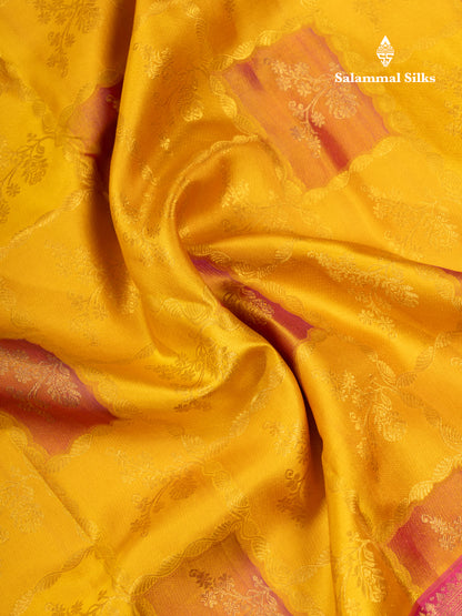 Mustard Yellow Fancy Bridal Pure Kanjivaram Silk Saree With Contrast Pink Border