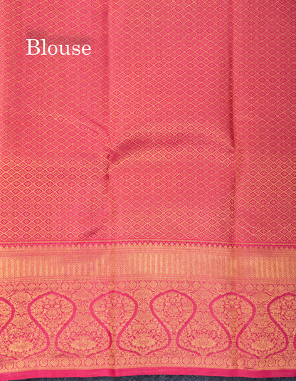 Mustard Yellow Fancy Bridal Pure Kanjivaram Silk Saree With Contrast Pink Border