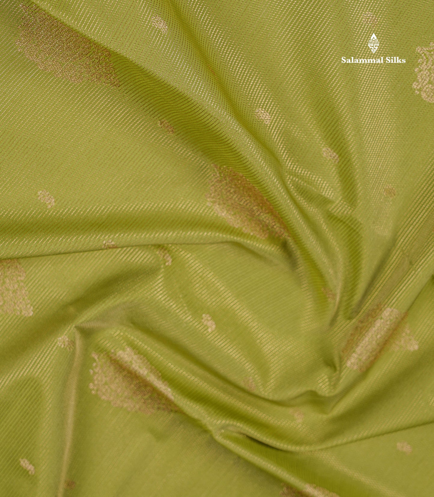 Semi Silk Saree - Pista Green Butta With Vaira Oosi Lines Along With Contrast Dark Brown Traditional Gap Border