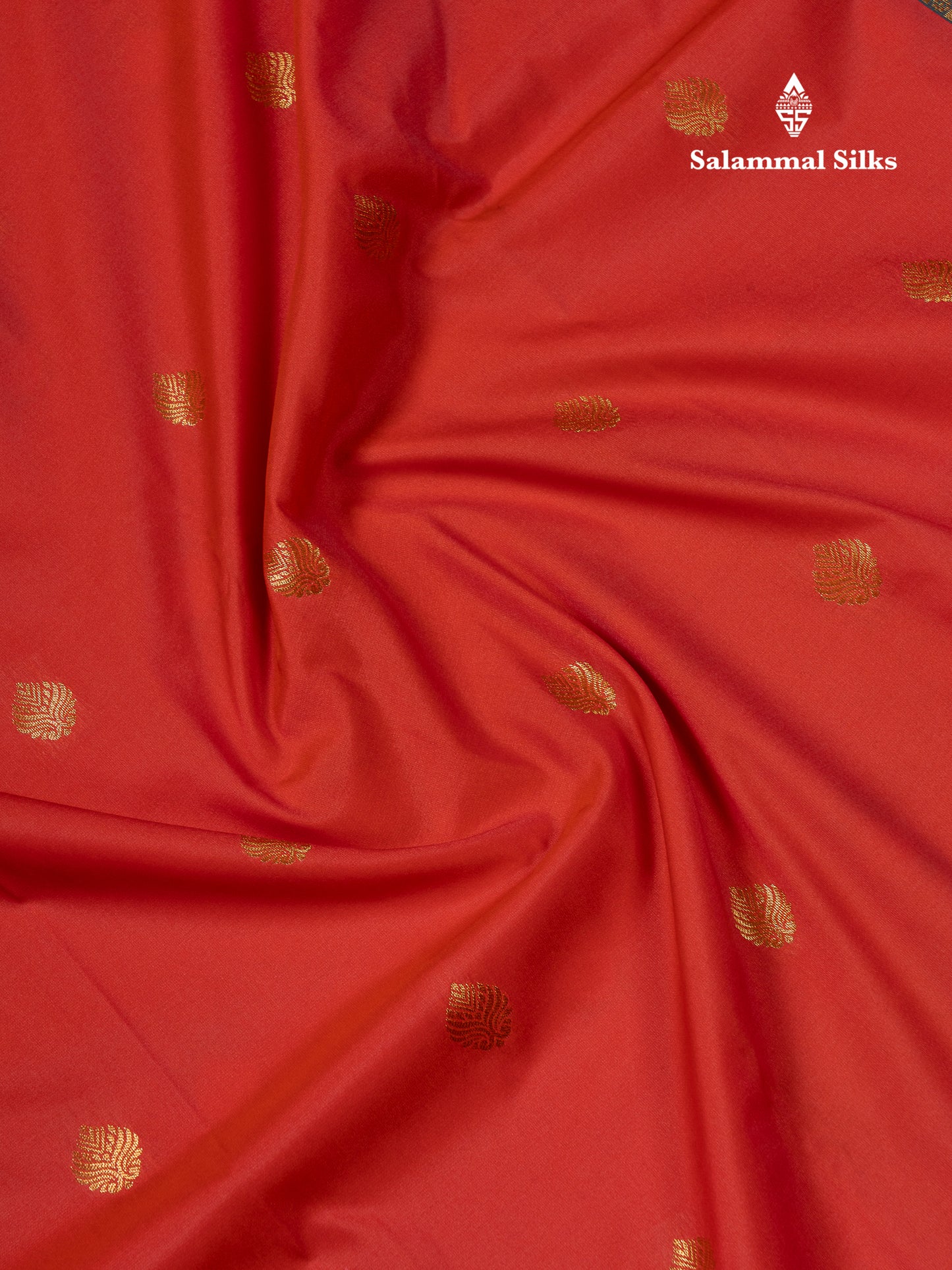 Beautiful Orange Zari Buttas Semi Silk Saree With Contrast Peacock Green Small Border