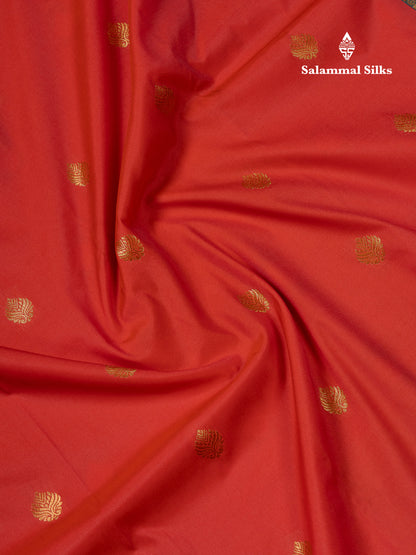 Beautiful Orange Zari Buttas Semi Silk Saree With Contrast Peacock Green Small Border
