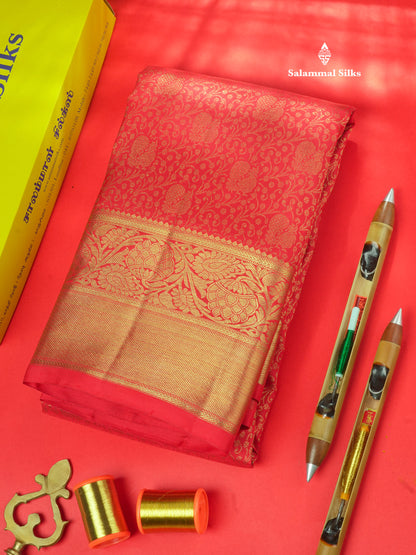Pure Zari Bridal Red Pure Kanjivaram Silk Saree With Gold Zari Border