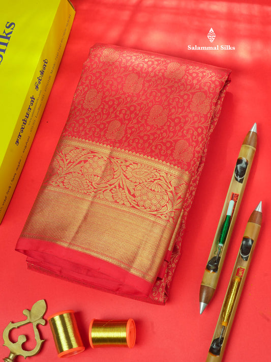 Pure Zari Bridal Red Pure Kanjivaram Silk Saree With Gold Zari Border
